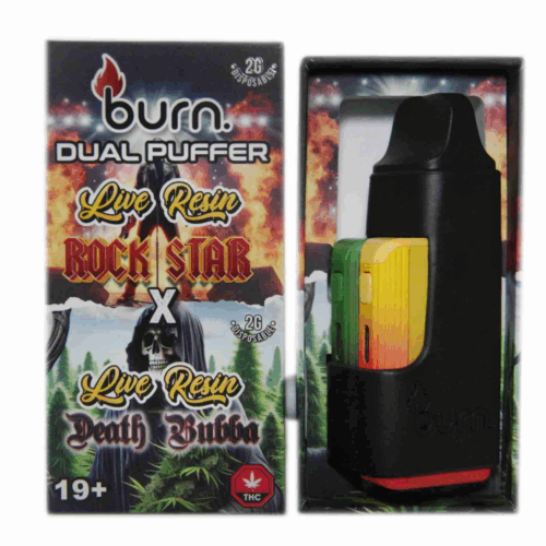 The Live Resin Rock Star x Live Resin Death Bubba vape offers a potent, relaxing experience. Rock Star’s herbal, earthy notes are paired with the heavy, sedative effects of Death Bubba, creating a deep, tranquil high. This concentrate delivers both full-bodied relaxation and mental clarity, making it perfect for stress relief.