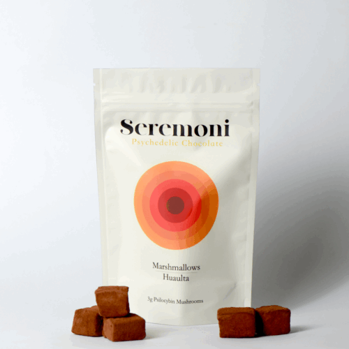 These hand crafted dark chocolate freeze dried marshmallows are an incredibly delicious way to consume your dose.  They are light, crunchy and so chocolatey! They’re also great floating in Seremoni hot chocolate for a double dose of chocolate and psilocybin.