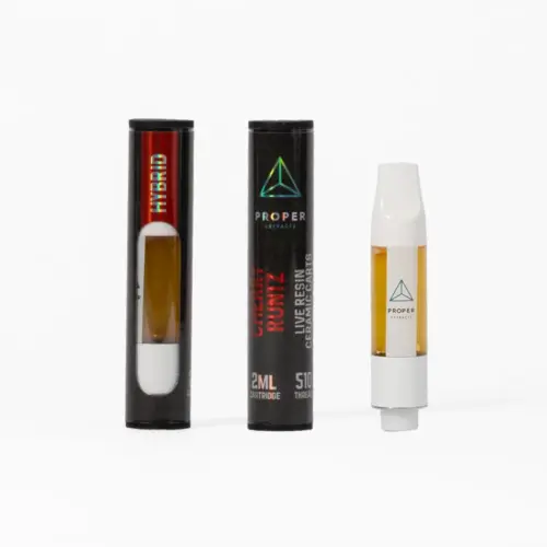 Proper Extracts – Live Resin THC Vape Cartridges (2ml) offer a premium cannabis vaping experience, providing high-potency THC and authentic flavor profiles. Live resin is made from freshly harvested, flash-frozen cannabis plants to preserve the full spectrum of cannabinoids and terpenes, resulting in a rich and flavorful product.