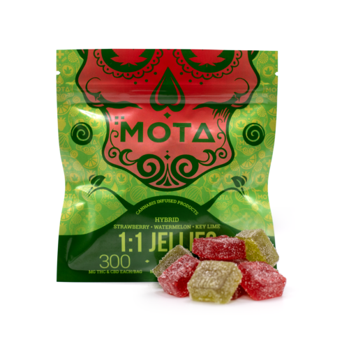 1:1 Jellies 300mg THC & 300mg CBD per bag. 30mg THC & 30mg CBD per piece 10 Jellies per pag