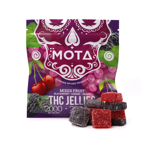 2000mg THC per pack 200mg per jelly  10 jellies per pack Flavors: Blackberry, Cherry and Grape