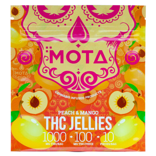 1000mg THC per pack 100mg per jelly  10 jellies per pack Flavors: Peach and Mango