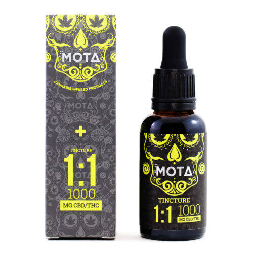 Mota 1:1 Tincture (1000mg) features a balanced blend of THC and CBD formulated to deliver harmonized effects for relaxation, mood support, and overall wellbeing, with flexible sublingual dosing that’s easy to customize throughout your day. 