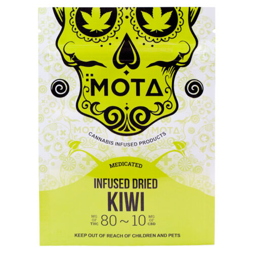 Crafted by Mota Cannabis, the Mota Dried Kiwi is a tangy, tropical dried fruit snack lightly infused with cannabis extract for a deliciously chewy way to enjoy balanced effects and flavorful snacking in every bite.