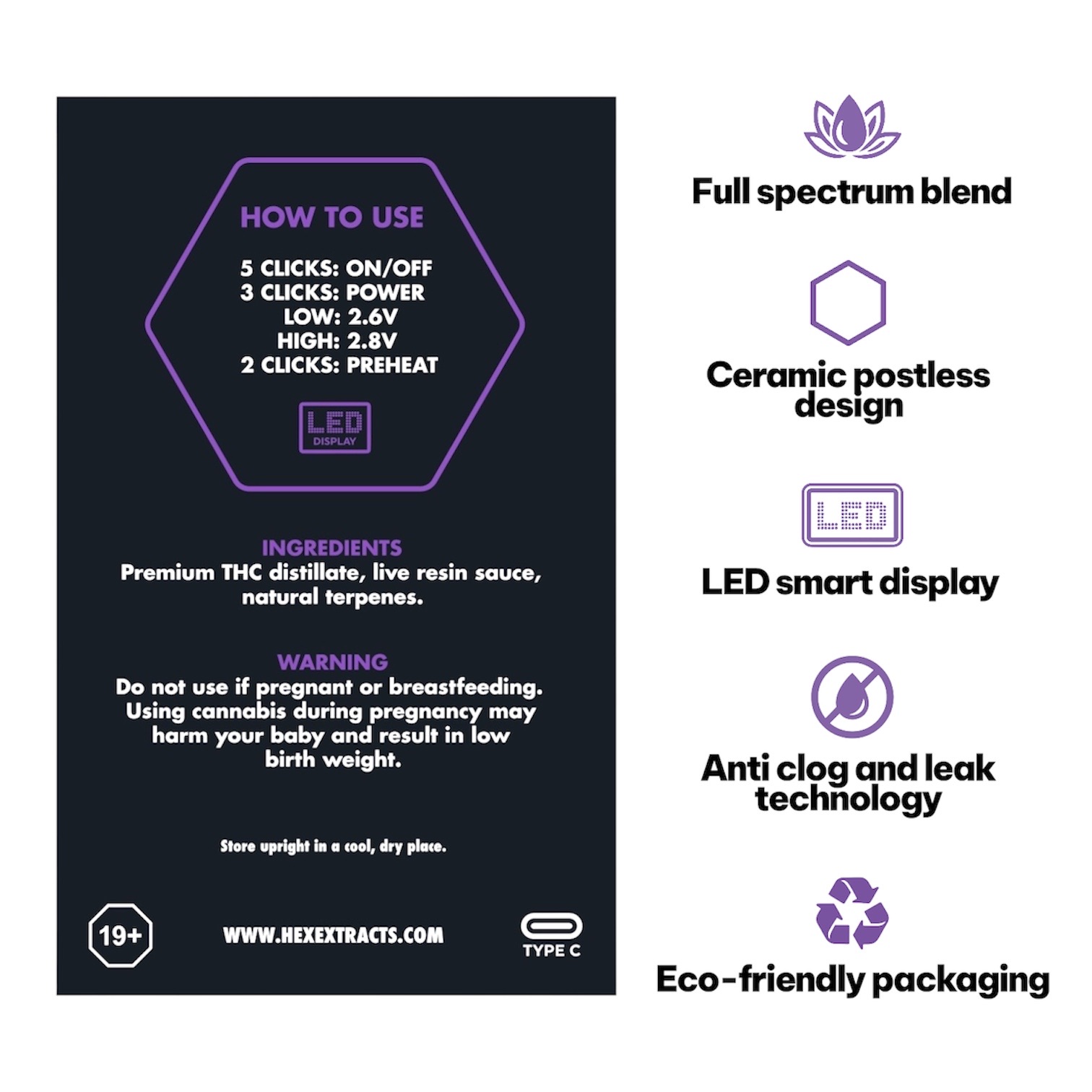 Hex Extracts Live Resin 2g Vape - Unicorn Gas (Indica) - Image 2