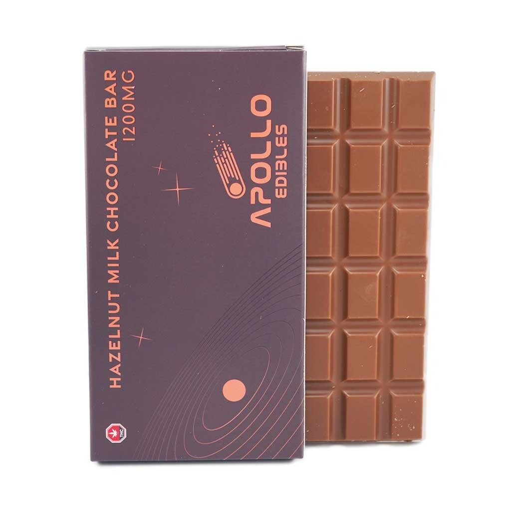 The Apollo 1200mg THC Bar – Hazelnut Milk Chocolate is a decadent cannabis-infused edible that blends smooth milk chocolate with the rich, toasted flavor of hazelnuts. Designed for both indulgence and potency, this bar offers a creamy texture complemented by a subtle nutty crunch or essence, creating a well-rounded and satisfying treat.