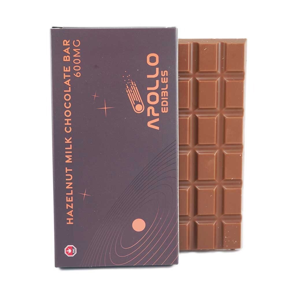 The Apollo 600mg THC Bar – Hazelnut Milk Chocolate is a decadent cannabis-infused edible that blends smooth milk chocolate with the rich, toasted flavor of hazelnuts. Designed for both indulgence and potency, this bar offers a creamy texture complemented by a subtle nutty crunch or essence, creating a well-rounded and satisfying treat.